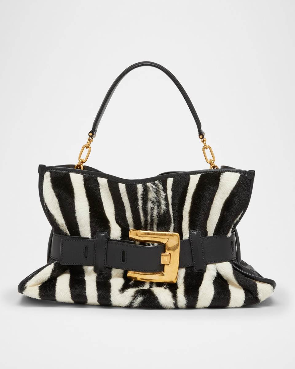 Anthem Belted Shoulder Bag in Zebra-Print Calf Hair